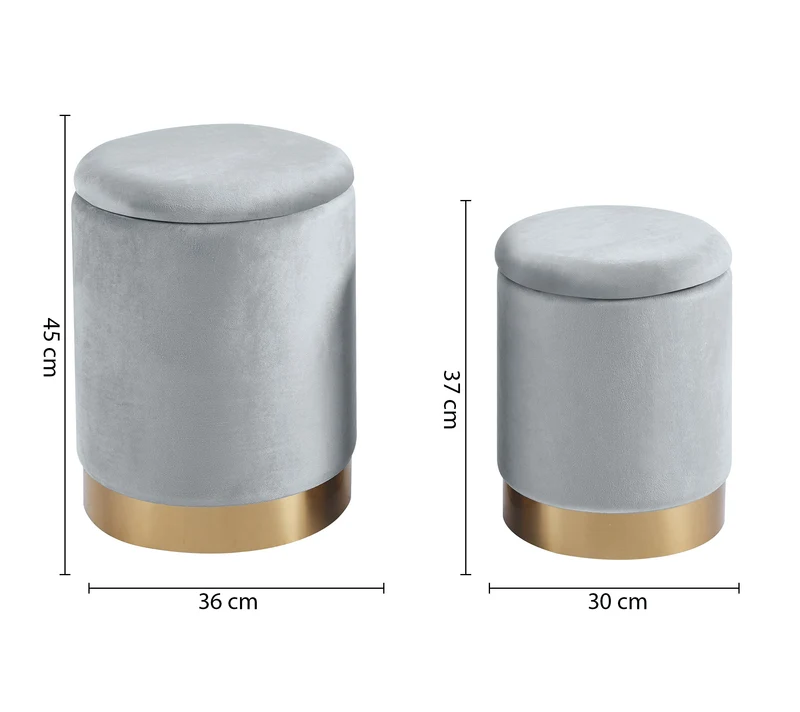 Set Di 2 Pouf Contenitori In Velluto Tondo con Coperchio Rimovibile Il Gruppone