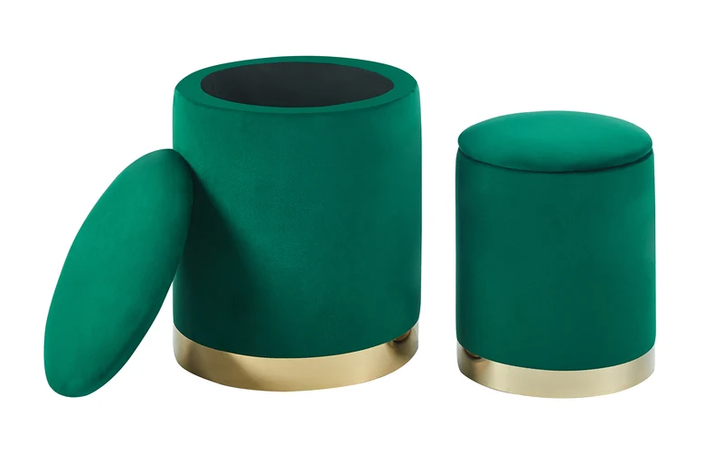 Set Di 2 Pouf Contenitori In Velluto Tondo con Coperchio Rimovibile Il Gruppone
