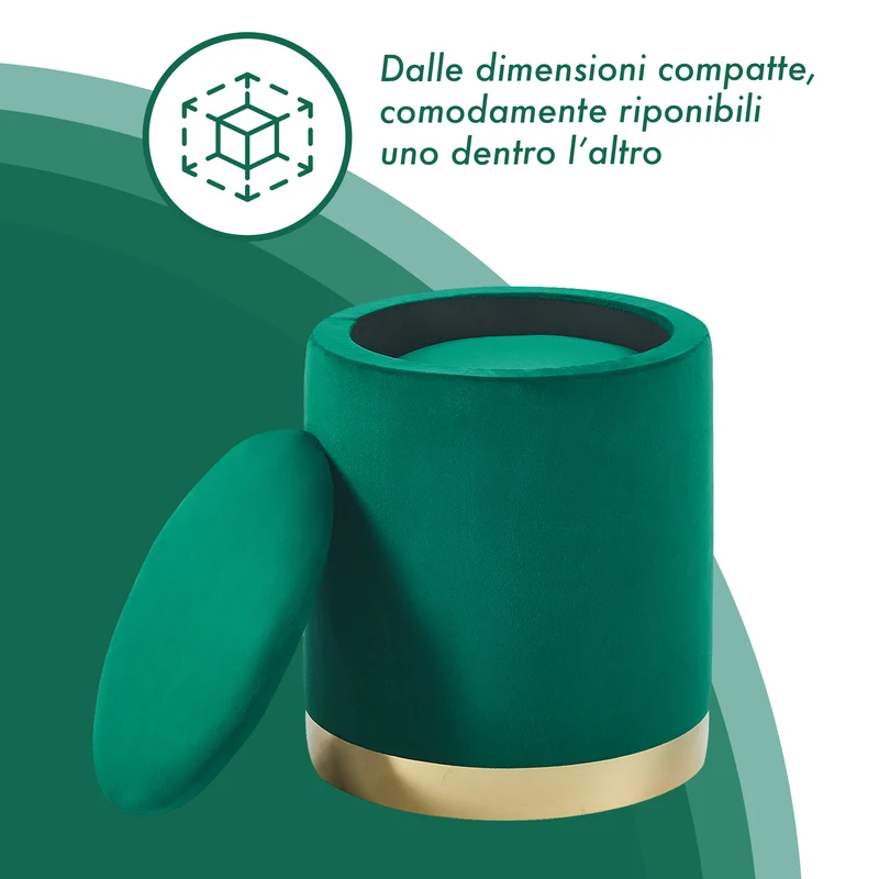 Set Di 2 Pouf Contenitori In Velluto Tondo con Coperchio Rimovibile Il Gruppone