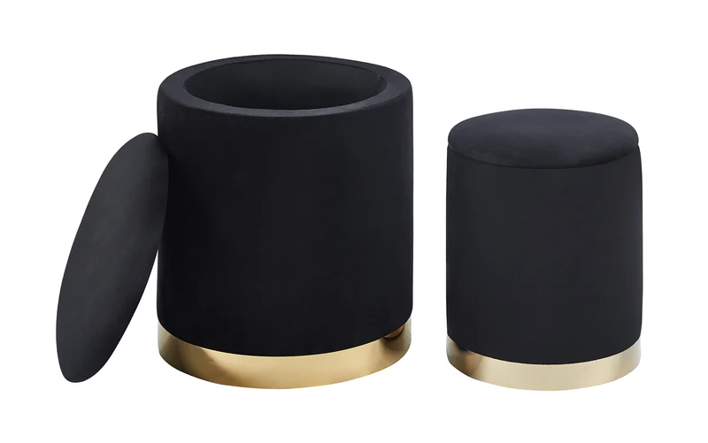 Set Di 2 Pouf Contenitori In Velluto Tondo con Coperchio Rimovibile Il Gruppone