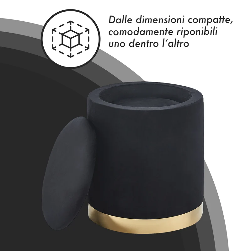 Set Di 2 Pouf Contenitori In Velluto Tondo con Coperchio Rimovibile Il Gruppone