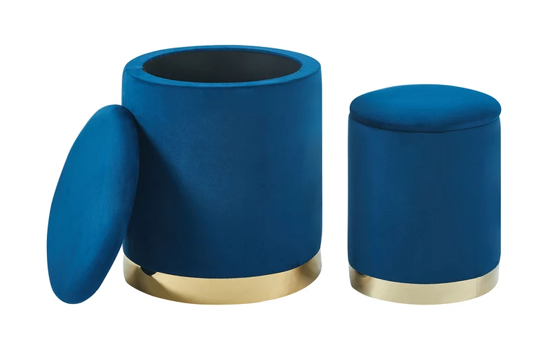 Set Di 2 Pouf Contenitori In Velluto Tondo con Coperchio Rimovibile Il Gruppone