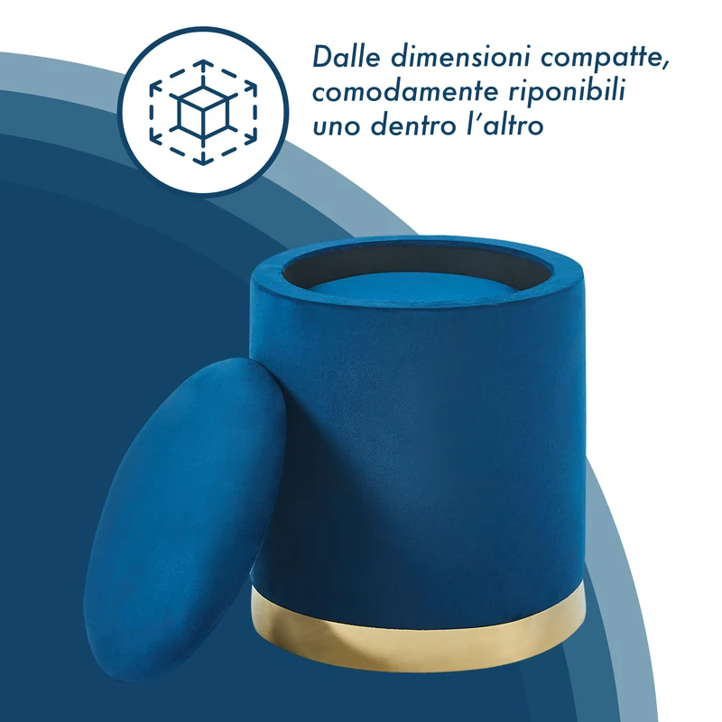 Set Di 2 Pouf Contenitori In Velluto Tondo con Coperchio Rimovibile Il Gruppone