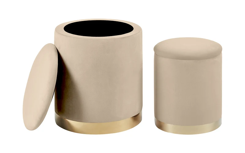 Set Di 2 Pouf Contenitori In Velluto Tondo con Coperchio Rimovibile Il Gruppone