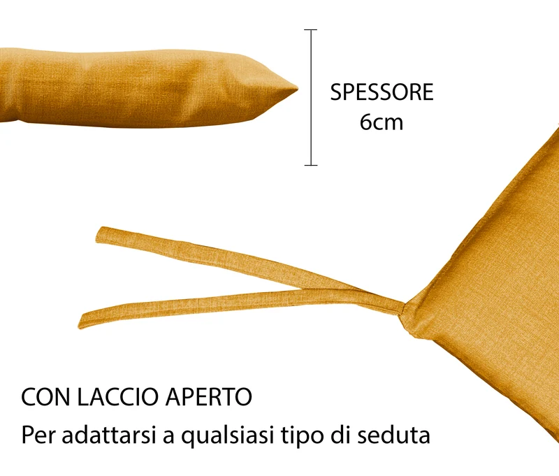 Set 6 Cuscini Imbottiti per Sedia 40x40 in Cotone con Lacci 4 Punti Made in Italy Il Gruppone