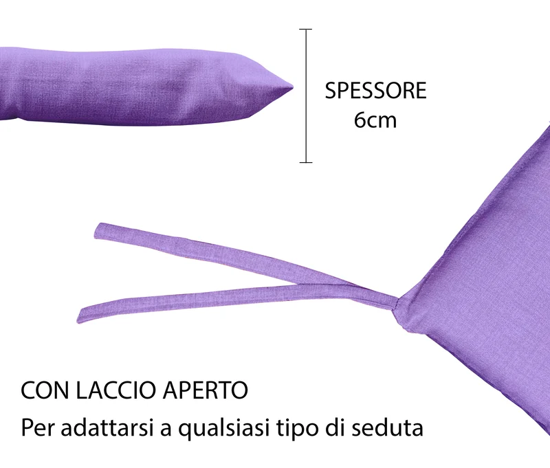 Set 6 Cuscini Imbottiti per Sedia 40x40 in Cotone con Lacci 4 Punti Made in Italy Il Gruppone