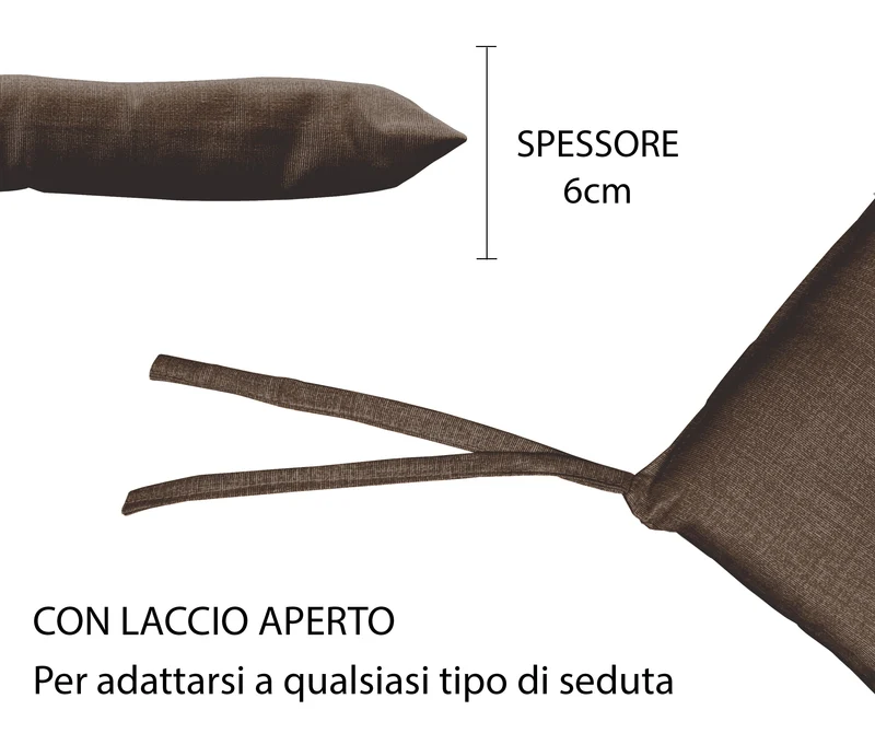 Set 6 Cuscini Imbottiti per Sedia 40x40 in Cotone con Lacci 4 Punti Made in Italy Il Gruppone