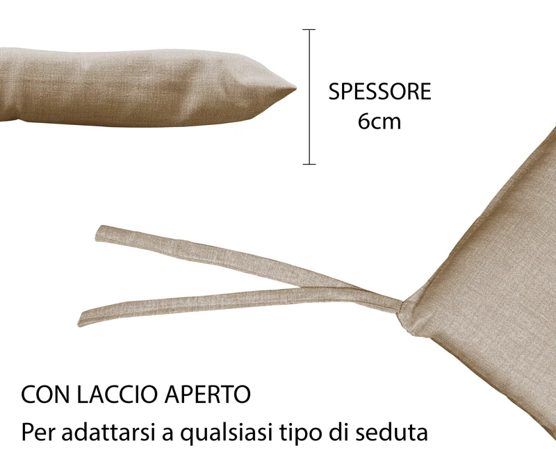 Set 6 Cuscini Imbottiti per Sedia 40x40 in Cotone con Lacci 4 Punti Made in Italy Il Gruppone