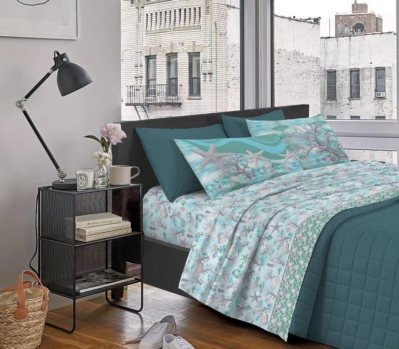 Completo Letto Stampato in Cotone Made in Italy Dis.Marina Il Gruppone