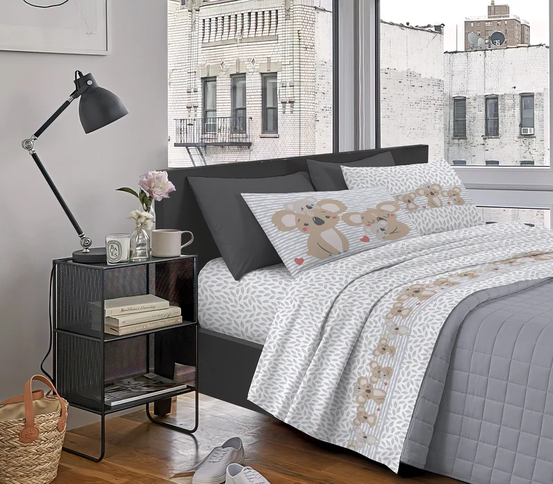 Completo Letto Stampato in Cotone Made in Italy Dis.Koala-Lovely Il Gruppone