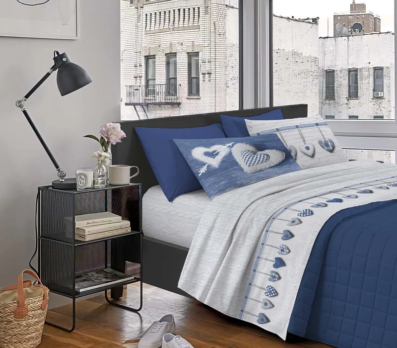 Completo Letto Stampato in Cotone Made in Italy Dis.Cuori Il Gruppone