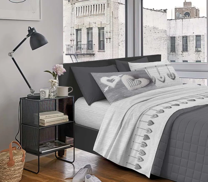 Completo Letto Stampato in Cotone Made in Italy Dis.Cuori Il Gruppone