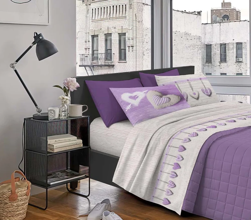 Completo Letto Stampato in Cotone Made in Italy Dis.Cuori Il Gruppone