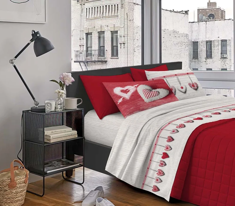 Completo Letto Stampato in Cotone Made in Italy Dis.Cuori Il Gruppone