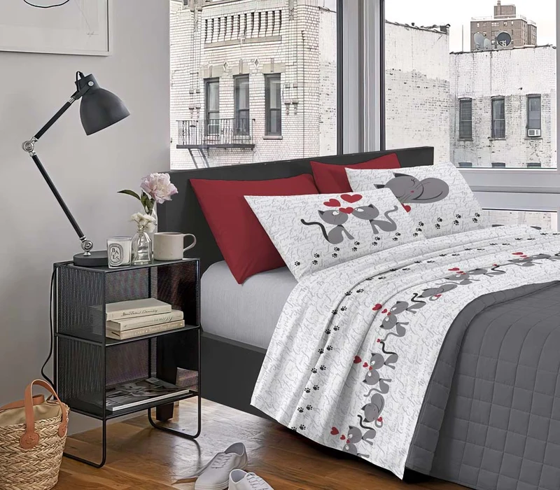 Completo Letto Stampato in Cotone Made in Italy Dis.Gattini Il Gruppone