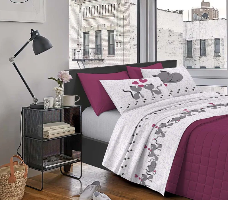 Completo Letto Stampato in Cotone Made in Italy Dis.Gattini Il Gruppone