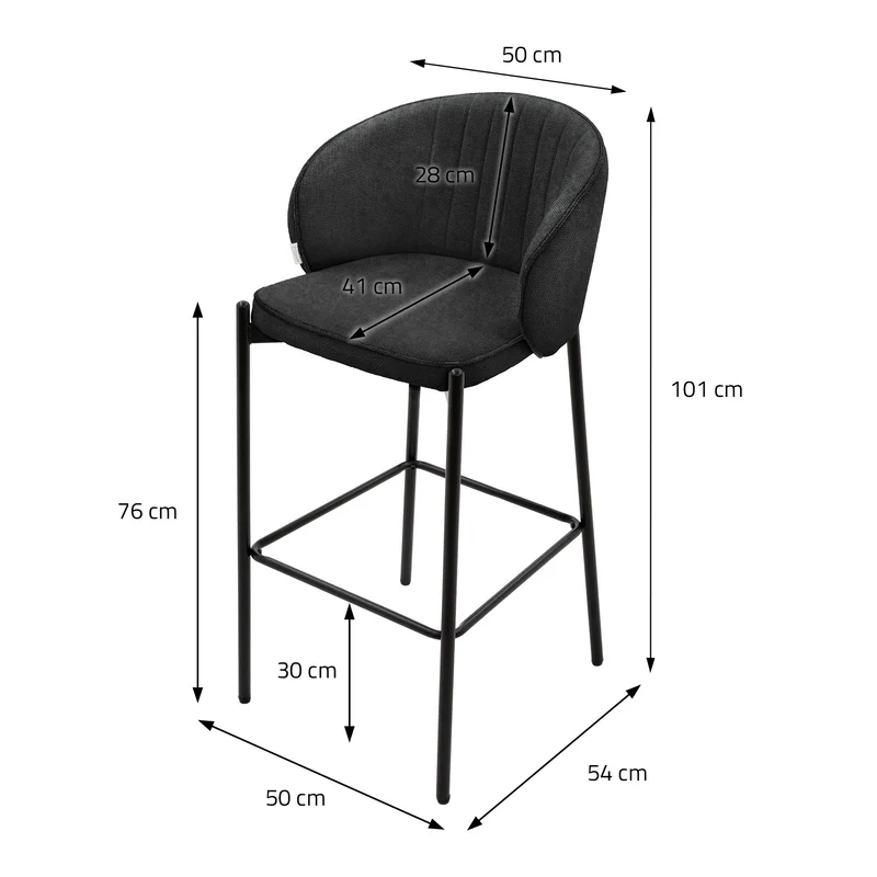 Barhocker 4er Set Anthrazit 50x101x54 cm mit Rückenlehne und Fußstütze bis 120 kg ML-Design