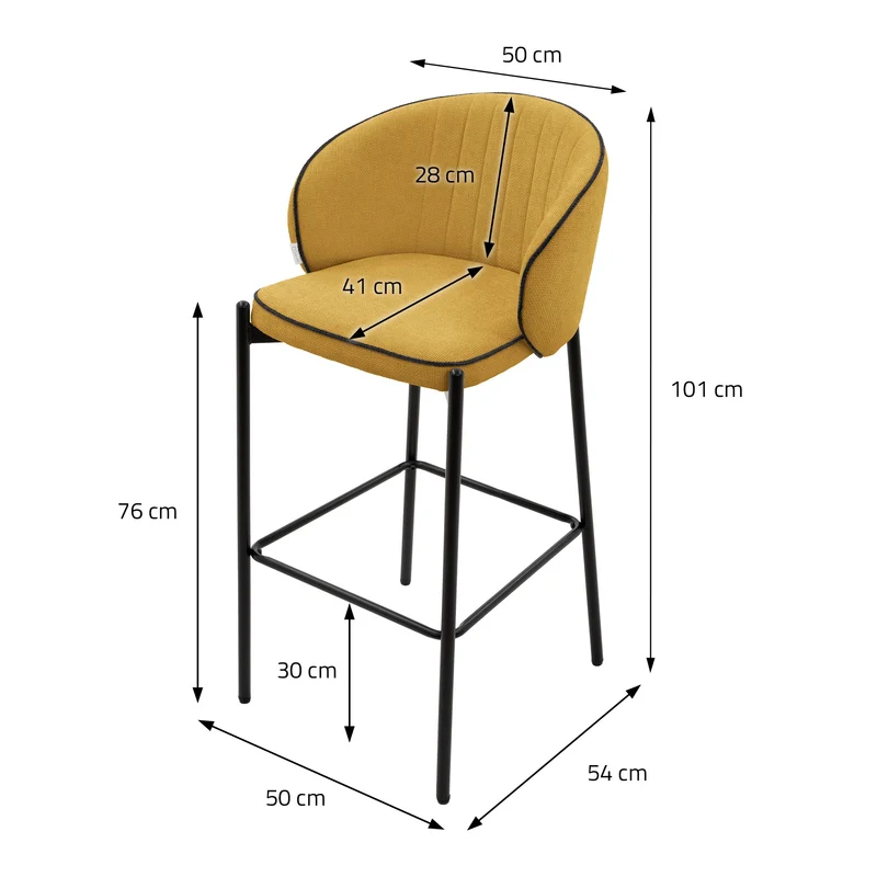 Barhocker 2er Set Senf 50x101x54 cm mit Rückenlehne und Fußstütze bis 120 kg ML-Design