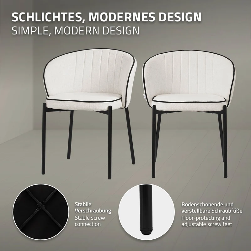 B-Ware 2er Set Esszimmerstühle mit Rücken- & Armlehne Beige mit Metallbeinen bis 120 kg ML-Design