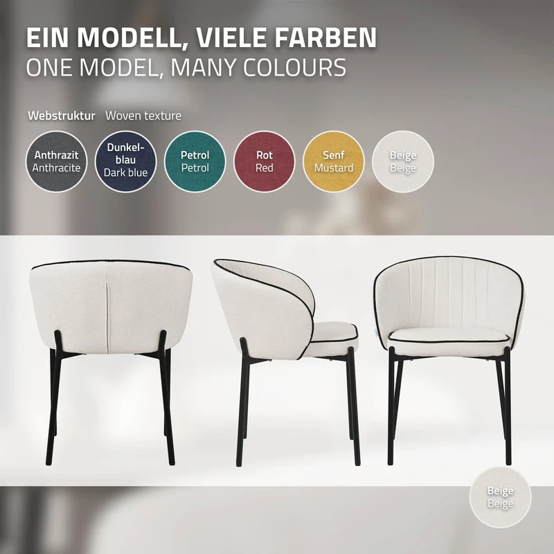B-Ware 2er Set Esszimmerstühle mit Rücken- & Armlehne Beige mit Metallbeinen bis 120 kg ML-Design