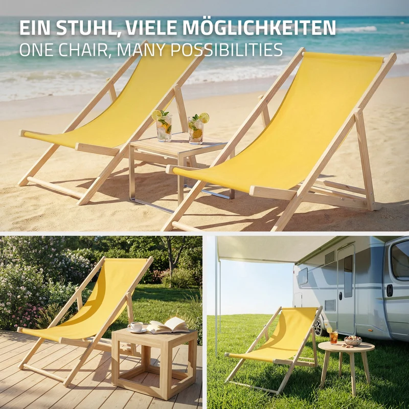 ECD Germany | Gartenliege klappbar aus Holz Strandliege Strandstuhl Sonnenliege
