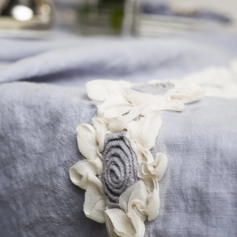 Tovaglia in puro Lino Stonewashed con inserto floreale - Peonie