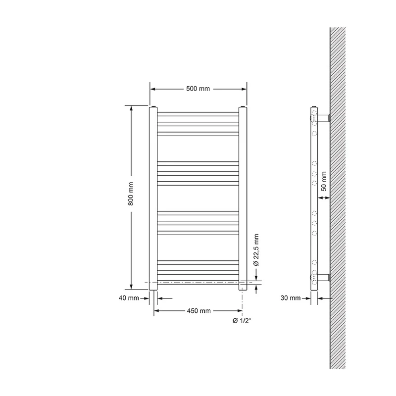 Badheizkörper Sahara 500x800 mm Anthrazit gerade mit Seitenanschluss