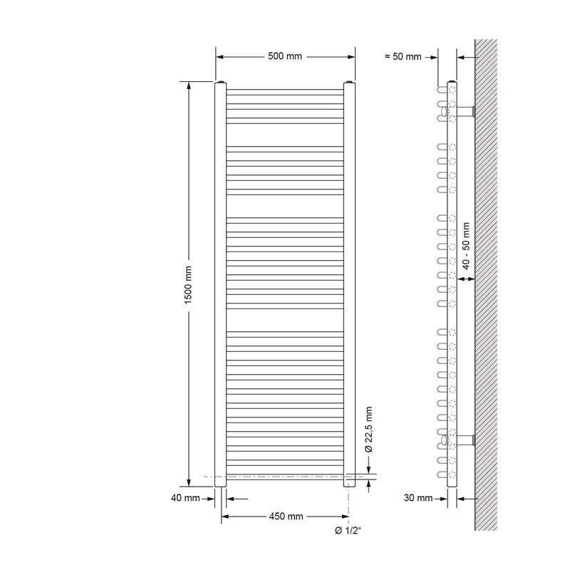 Badheizkörper Sahara 500x1500 mm Anthrazit gebogen mit Seitenanschluss LuxeBath