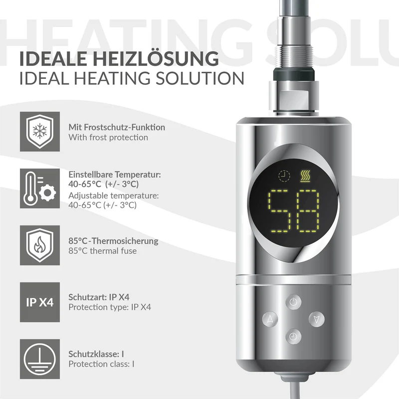 Elektrischer Badheizkörper mit Heizstab 300W 500x800 mm Chrom gerade Seitenanschluss & Thermostat LuxeBath