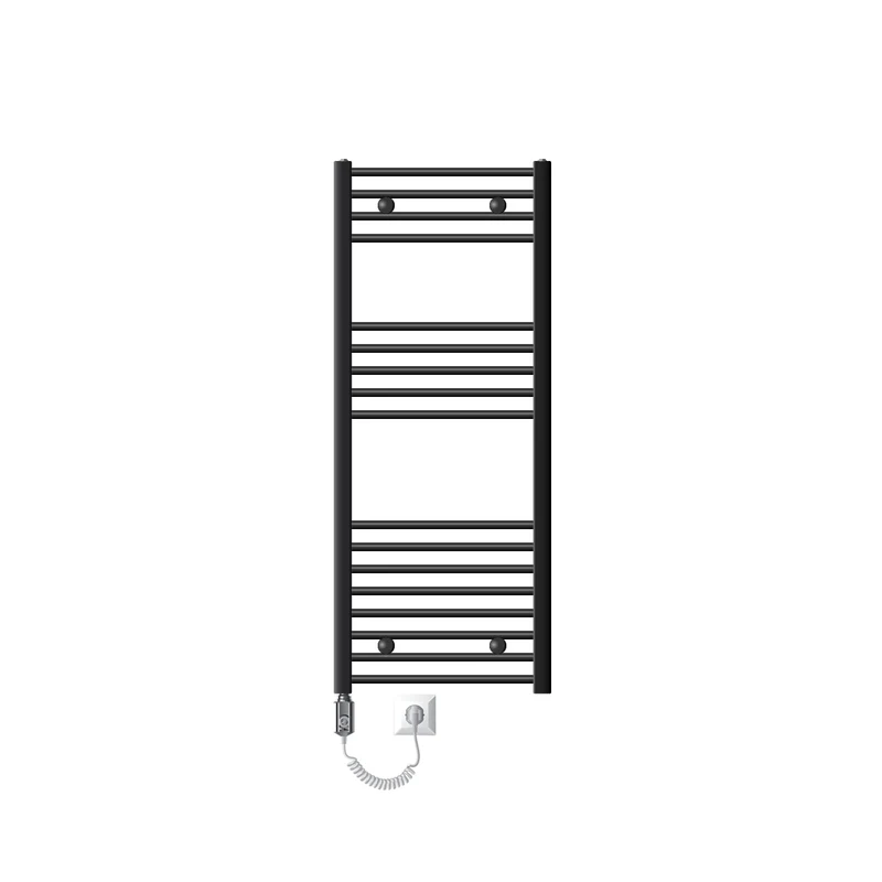 Elektrischer Badheizkörper mit Heizstab 1200W 500x1200 mm Anthrazit gebogen Seitenanschluss & Thermostat Digitalanzeige LuxeBath