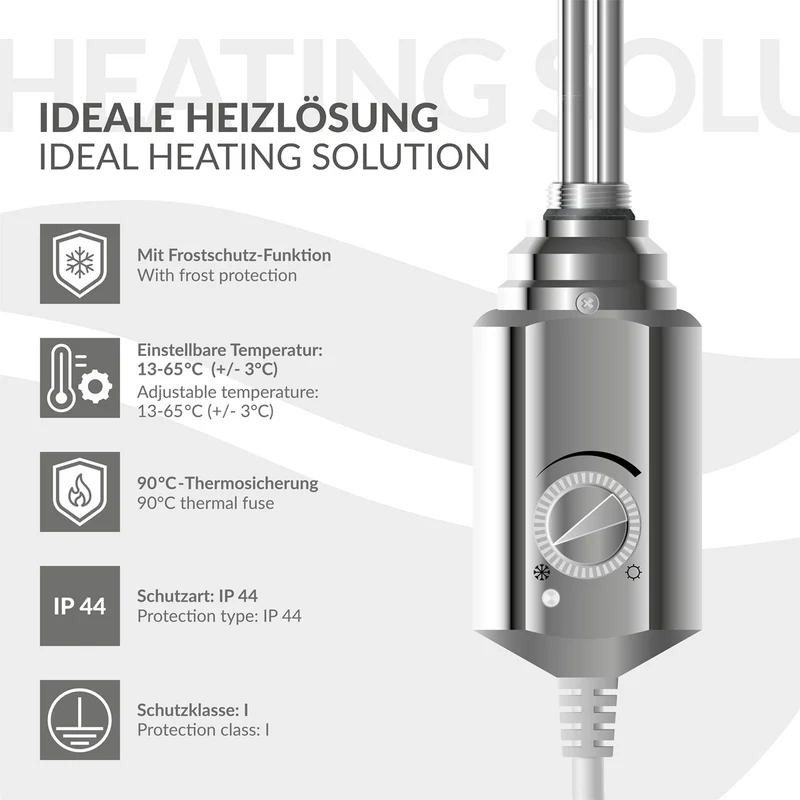 Badheizkörper Elektrisch mit Heizstab 300W 500x800 mm Chrome gerade mit Seitenanschluss