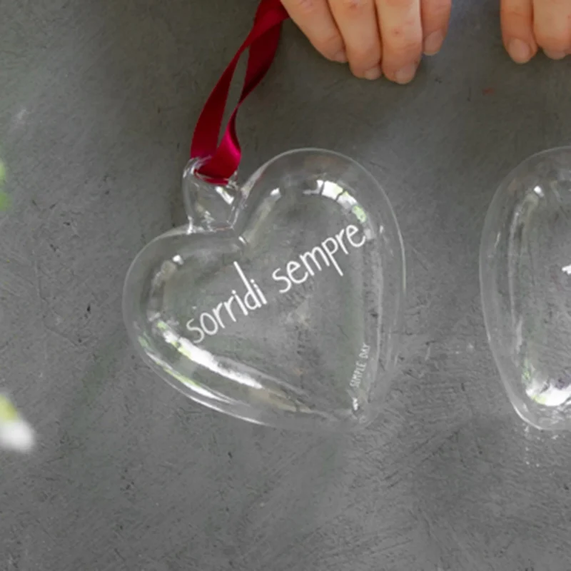 Cuore Decorativo in Vetro Borosilicato Serigrafato - Sorridi Sempre