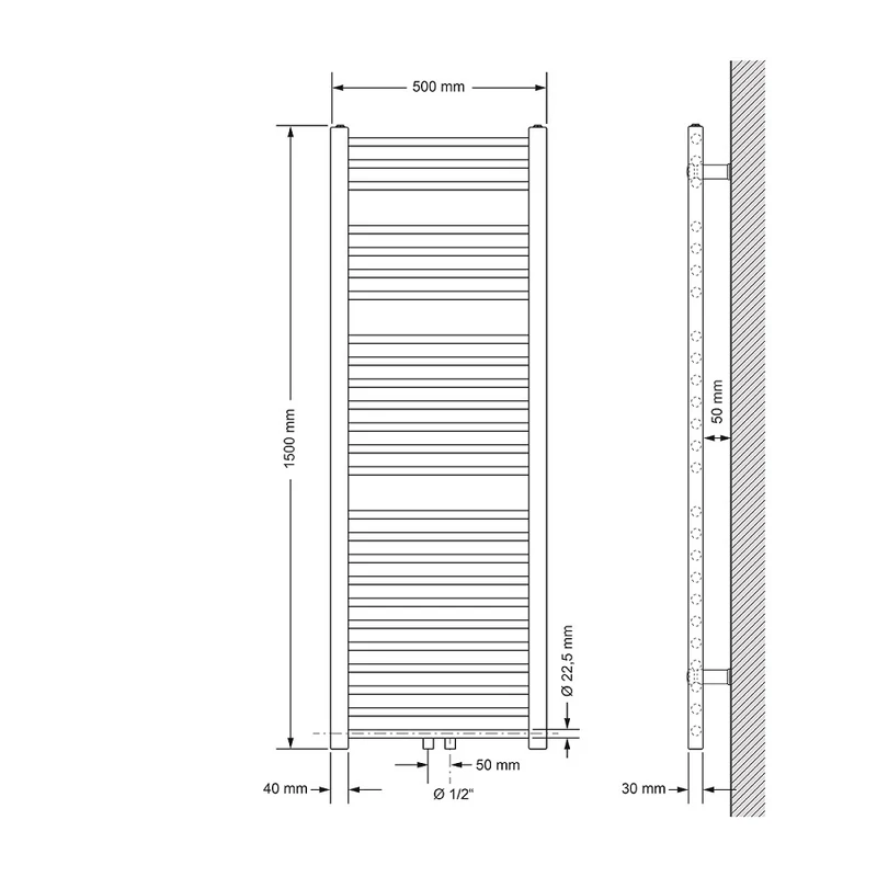 Badheizkörper Mittelanschluss 500x1500 mm Anthrazit gerade inkl. Montagematerial LuxeBath