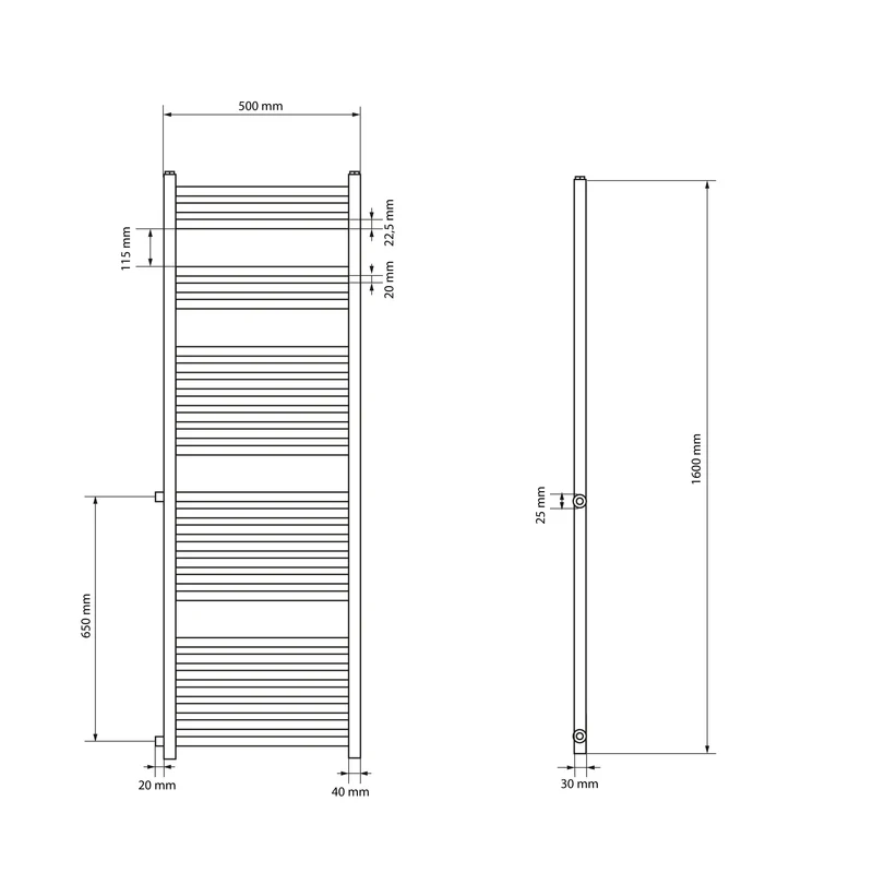 Badheizkörper Sahara Austausch 500x1600 mm Weiß gerade mit Seitenanschluss