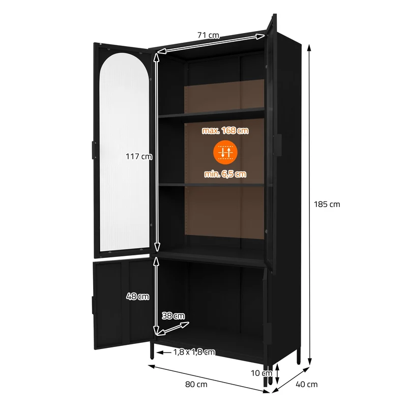 ML-Design | Vitrinenschrank mit 4 Ablage-/Regalfächer & 4 Türen 80x185x40 cm, aus Stahl, Vitrine Büroschrank