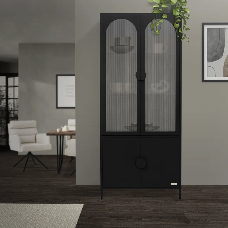 ML-Design | Vitrinenschrank mit 4 Ablage-/Regalfächer & 4 Türen 80x185x40 cm, aus Stahl, Vitrine Büroschrank