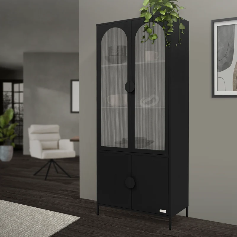ML-Design | Vitrinenschrank mit 4 Ablage-/Regalfächer & 4 Türen 80x185x40 cm, aus Stahl, Vitrine Büroschrank