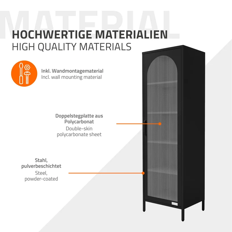 ML-Design | Vitrinenschrank mit 4 Einlegeböden 45x145x35 cm, aus Stahl, Vitrine Büroschrank