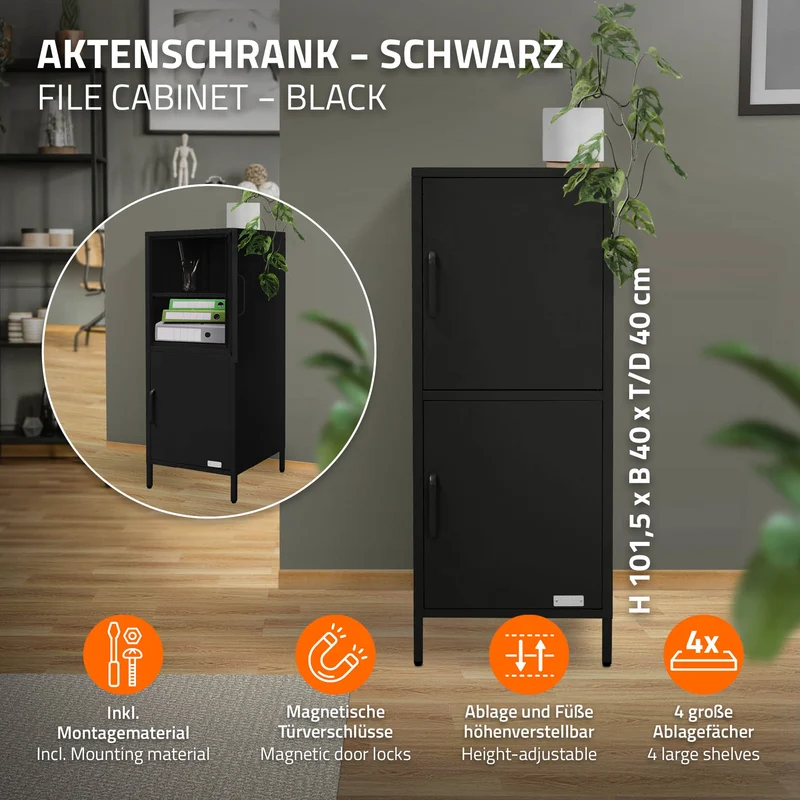ML-Design | Vitrinenschrank mit 2 Türen 40x101,5x40 cm, aus Stahl, Vitrine Büroschrank