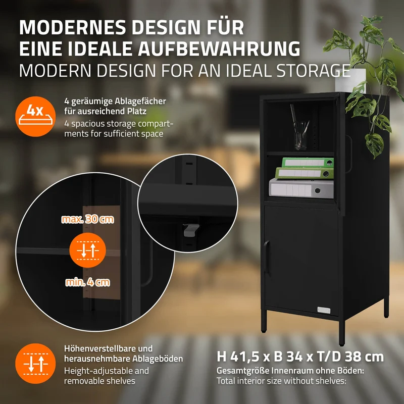 ML-Design | Vitrinenschrank mit 2 Türen 40x101,5x40 cm, aus Stahl, Vitrine Büroschrank
