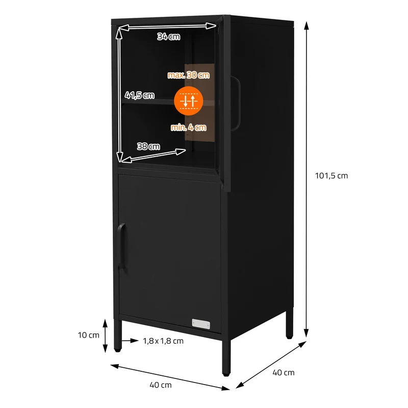 ML-Design | Vitrinenschrank mit 2 Türen 40x101,5x40 cm, aus Stahl, Vitrine Büroschrank