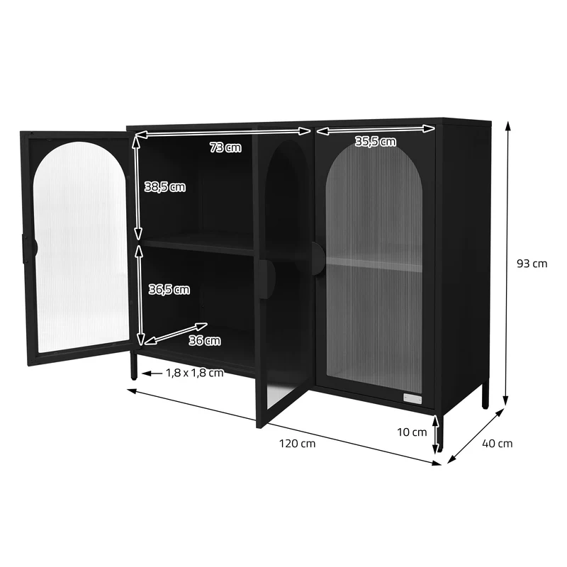 ML-Design | Vitrinenschrank mit 4 Ablage-/Regalfächer 120x93x40 cm, Vitrine aus Stahl