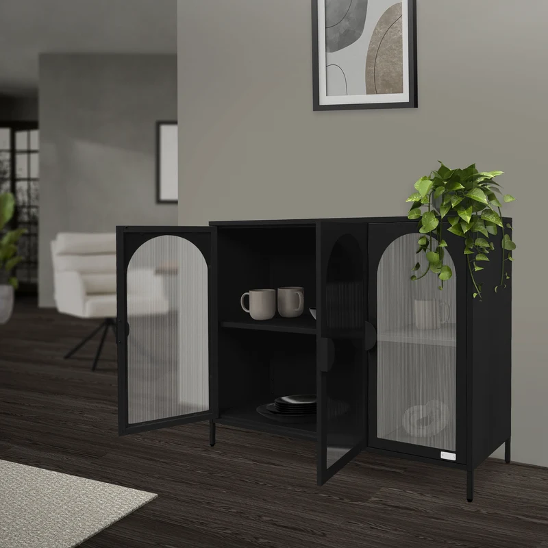 ML-Design | Vitrinenschrank mit 4 Ablage-/Regalfächer 120x93x40 cm, Vitrine aus Stahl