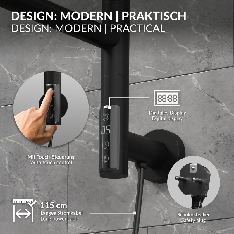 LuxeBath | Handtuchwärmer Elektrisch 450x622 mm mit 5 schwenkbaren Armen & Timerfunktion, 75W Handtuchheizkörper