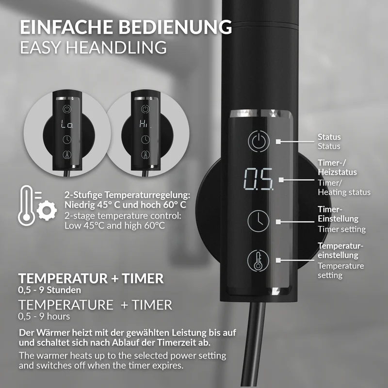 LuxeBath | Handtuchwärmer Elektrisch 450x622 mm mit 5 schwenkbaren Armen & Timerfunktion, 75W Handtuchheizkörper