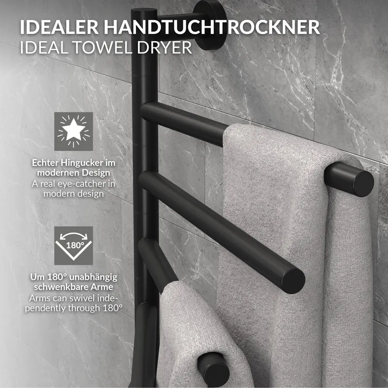 LuxeBath | Handtuchwärmer Elektrisch 450x622 mm mit 5 schwenkbaren Armen & Timerfunktion, 75W Handtuchheizkörper