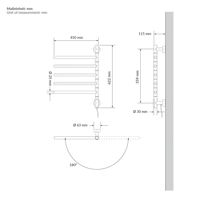 LuxeBath | Handtuchwärmer Elektrisch 450x622 mm mit 5 schwenkbaren Armen & Timerfunktion, 75W Handtuchheizkörper
