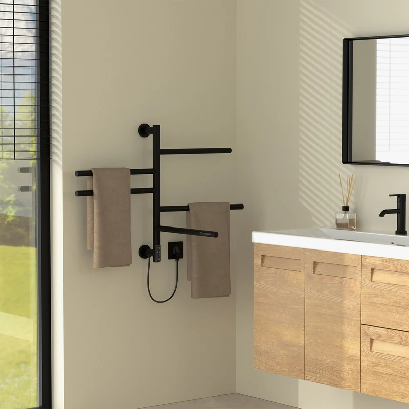 LuxeBath | Handtuchwärmer Elektrisch 450x622 mm mit 5 schwenkbaren Armen & Timerfunktion, 75W Handtuchheizkörper