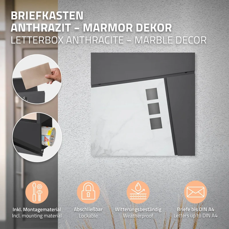 ML-DESIGN | Standbriefkasten freistehend mit Planzkasten in verschiedenen Designs 120 cm hoch Edelstahl Standfuß in Anthrazit