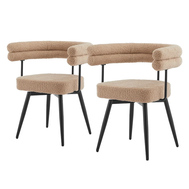 ML-Design | Esszimmerstühle Set 360° drehbar mit Armlehnen und Rückenlehnen, 63x55x75 cm in Teddy-Stoff, Küchenstuhl